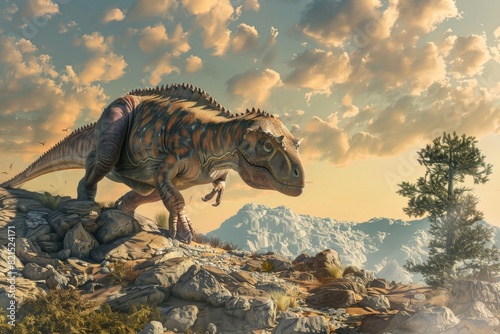 Majestic dinosaur on a rocky terrain. Created with Generative AI.