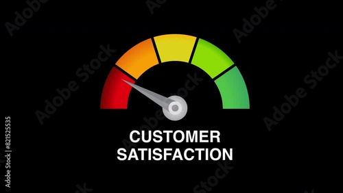 Bad customer satisfaction meter level dial motion graphics black background