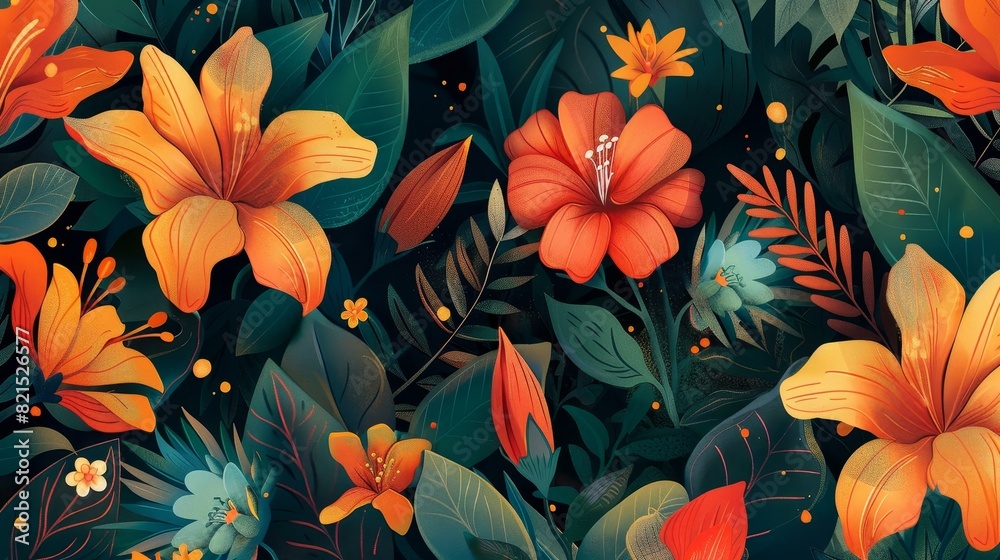 Fototapeta premium Vibrant garden bursting with contrasting colored flowers.