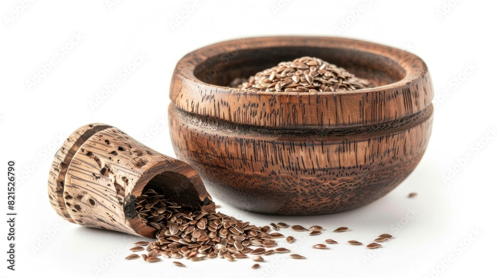 wooden vessel with linseed on white background in high resolution and high quality. concept seeds, container wooden vessel with linseed on white background in high resolution and high quality. concept seeds, container