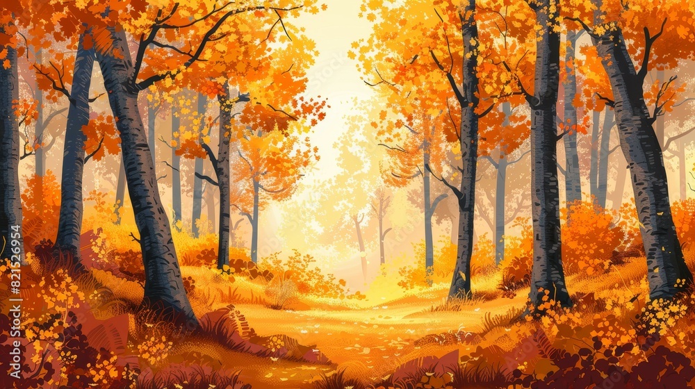 Obraz premium Vibrant autumn colors transform a serene forest into a stunning spectacle.