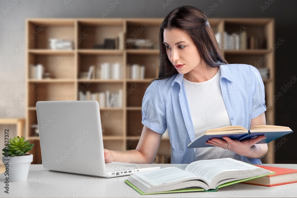 Educational concept. girl student in library Educational concept. girl student in library
