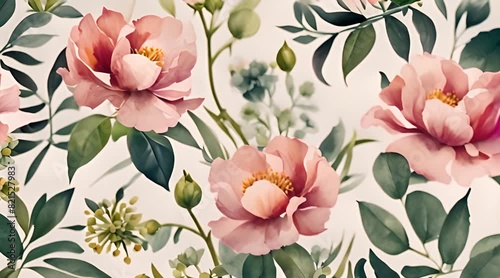 watercolor pink flower pattern background photo