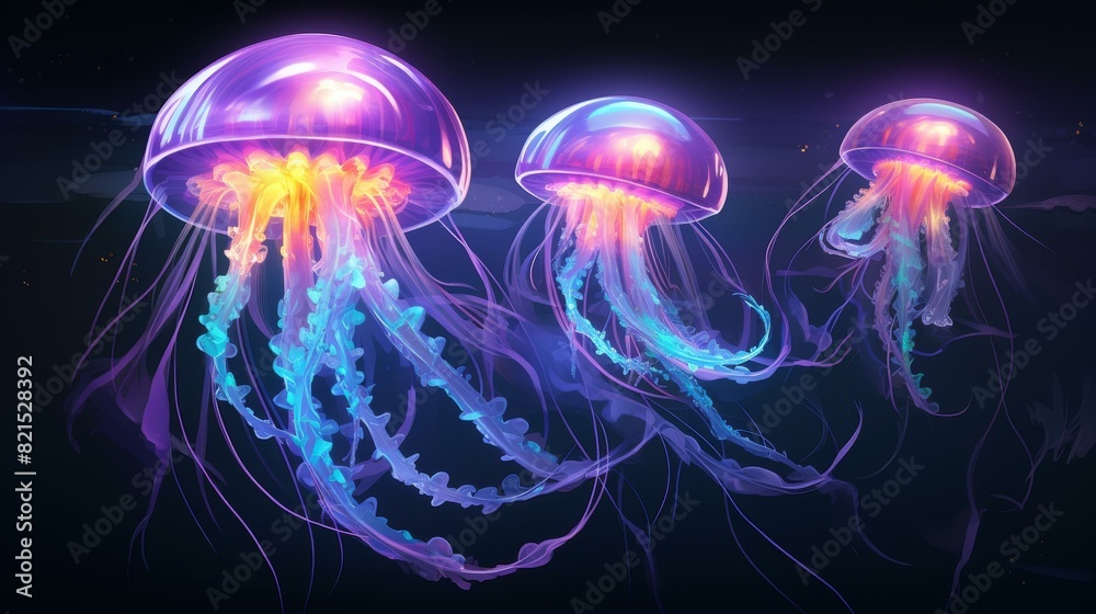 Luminous sea jelly with vibrant, glowing tentacles. Luminous sea jelly with vibrant, glowing tentacles.