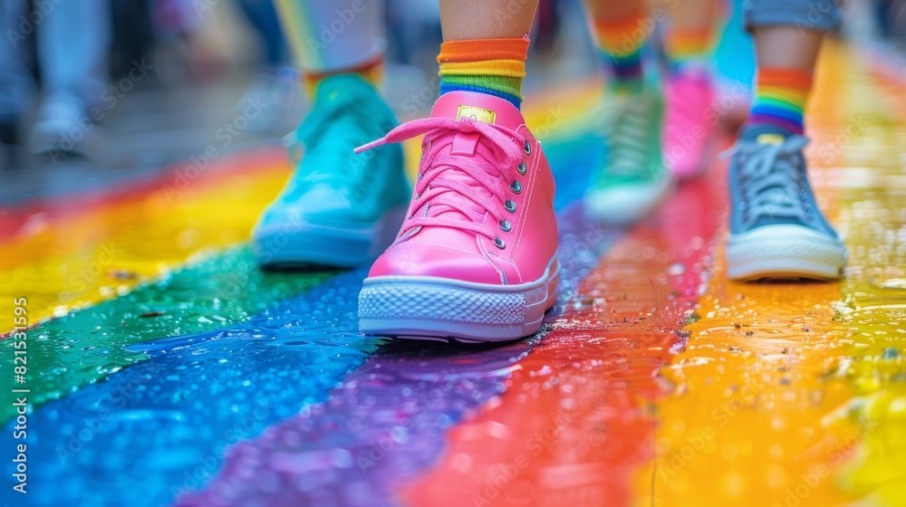 Fototapeta premium LGBTQA+ , LGBT : A group of drag queens in elaborate costumes, posing confidently at a Pride event.