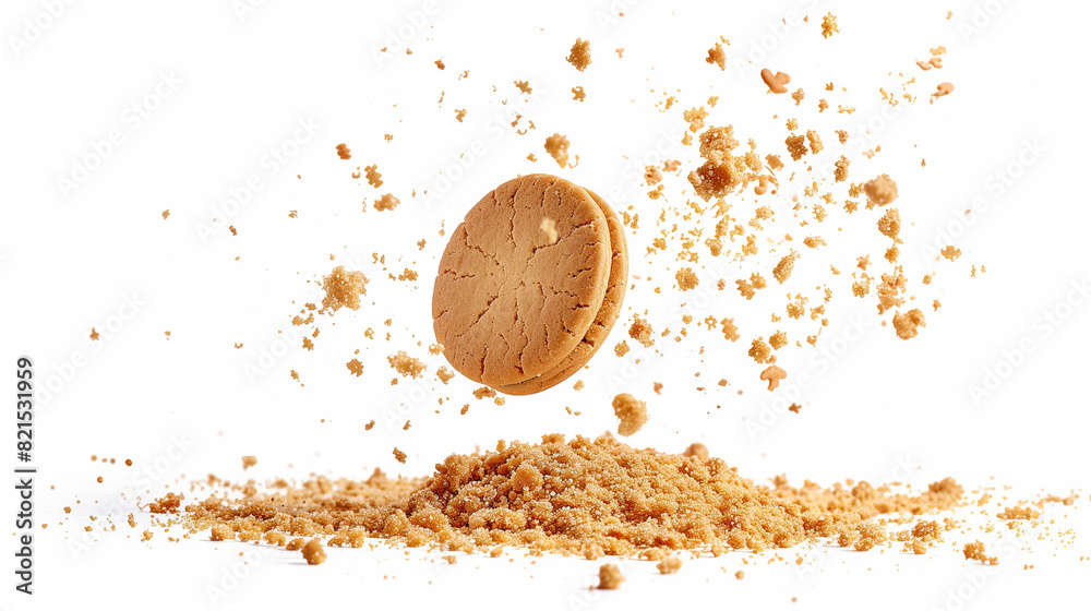 cookie with crumb flying isolated on white cookie with crumb flying isolated on white