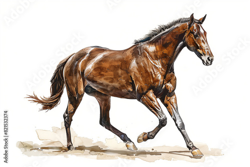 running horse isolated on white vintage drawing illustration artwork