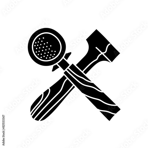 Coffee tamper and portafilter black hand drawn icon