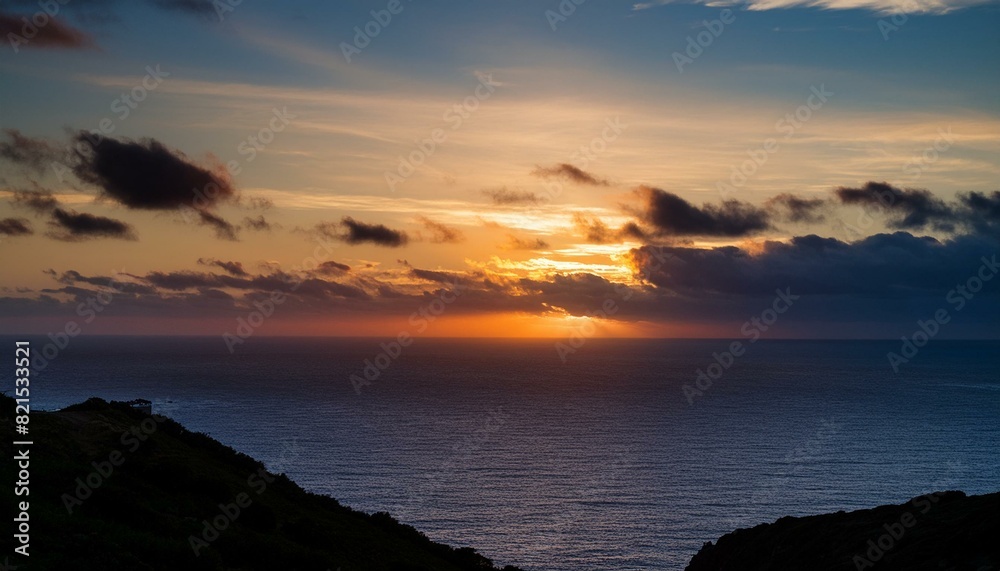 great sunset over the ocean dark blue and orange colors great sunset over the ocean dark blue and orange colors