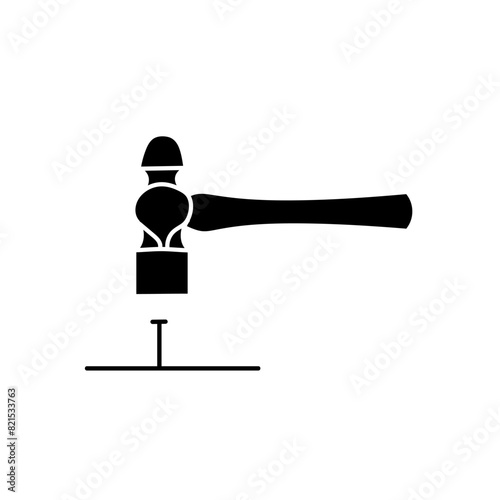 Hammer knocking nail black hand drawn icon