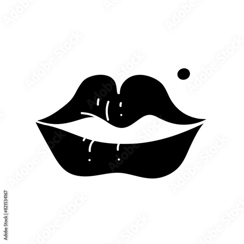 Women beauty face plastic surgery lip filler black hand drawn icon