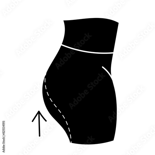 Women beauty face plastic surgery buttock fat liposuction body contouring black hand drawn icon
