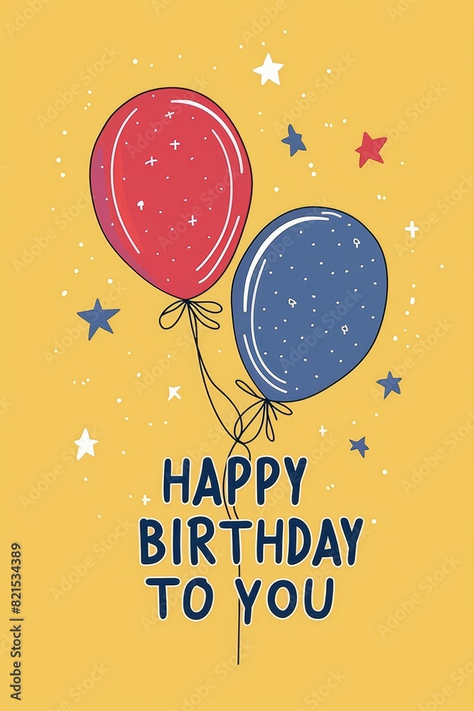 Naklejka premium An illustration of helium balloons and the typography of happy birthday to you for birth congratulation banner and card. 