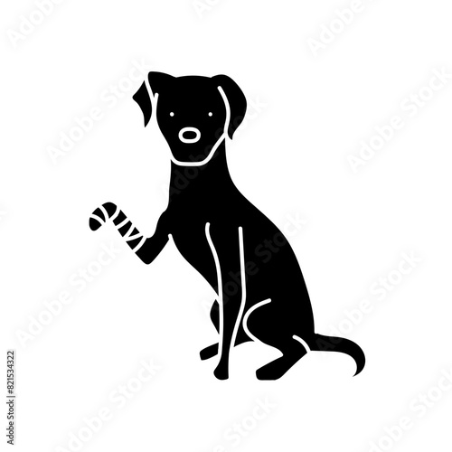 Leg injured dog black hand drawn icon