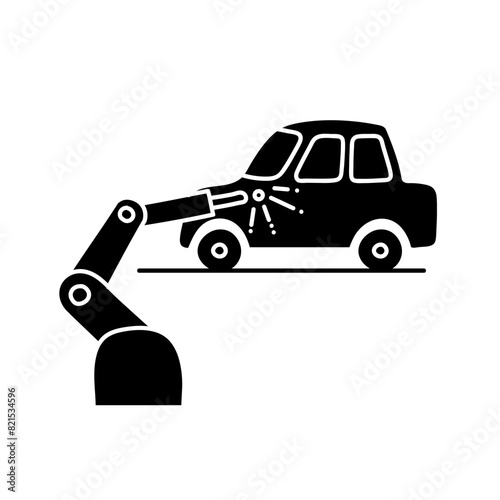 Robotic car manufacturing black hand drawn icon
