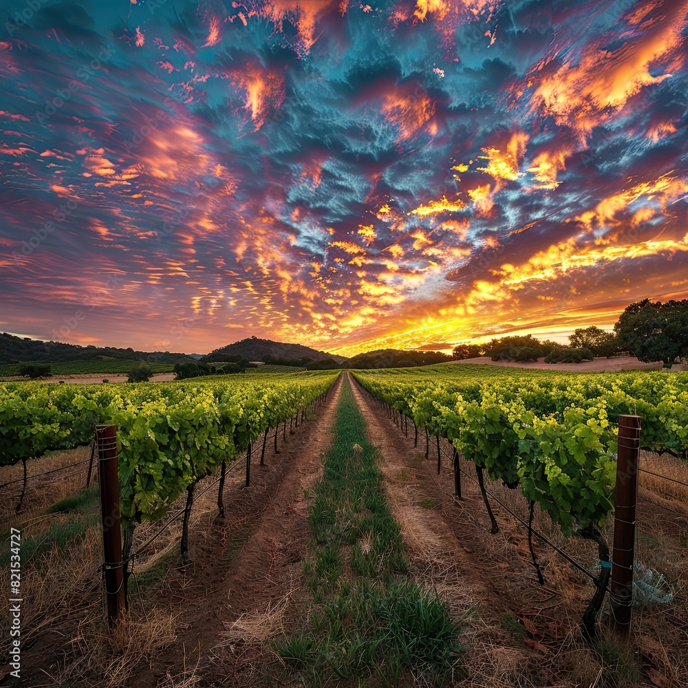 Fototapeta premium vineyard at sunset