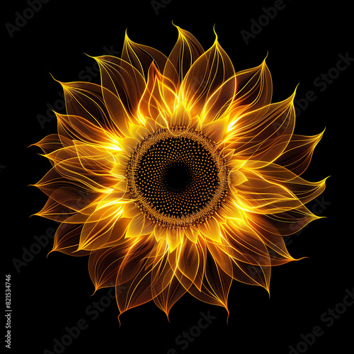 Firey glowing sunflower on a black background