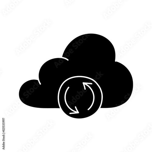 Cloud syncing black hand drawn icon