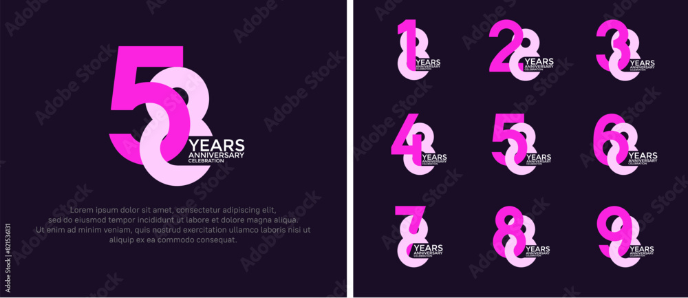 anniversary logo style set with pink and purple color can be use for celebration moment anniversary logo style set with pink and purple color can be use for celebration moment