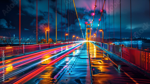a vibrant bridge at night