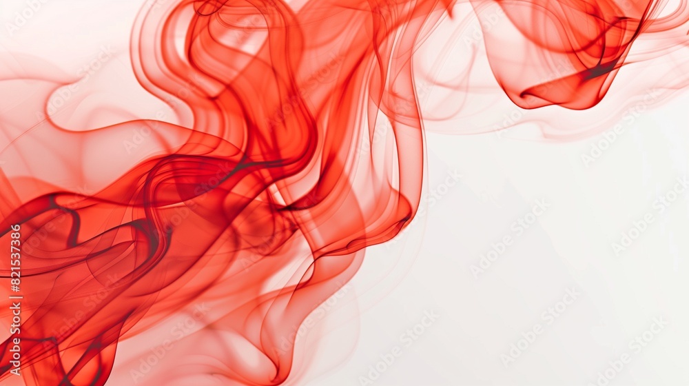 Fototapeta premium A striking closeup of vibrant red smoke swirling gracefully against a pristine white background, creating an ethereal and dynamic visual effect.