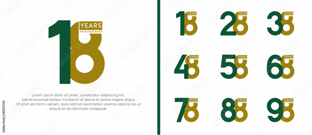 anniversary logo style set with brown and green color can be use for celebration moment anniversary logo style set with brown and green color can be use for celebration moment
