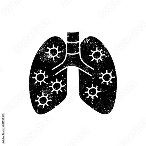 Virus infected human lungs black hand drawn icon in grunge look