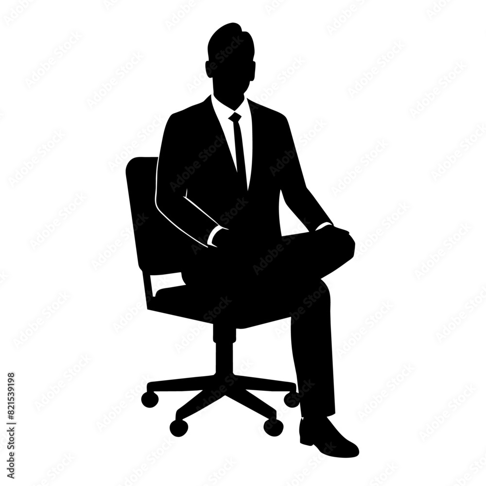 a business man sitting on the office chair vector silhouette, black color, white background a business man sitting on the office chair vector silhouette, black color, white background