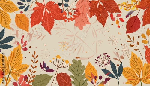 Modern Floral Banner in Autumnal Colours. Beautiful Fall Background.