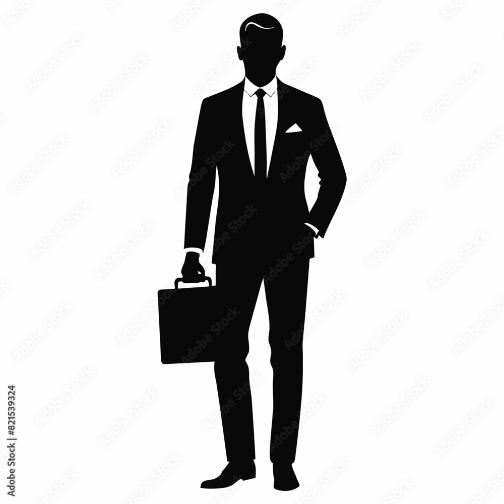 a business man stand with briefcase vector silhouette, black color illustration, solid white background a business man stand with briefcase vector silhouette, black color illustration, solid white background