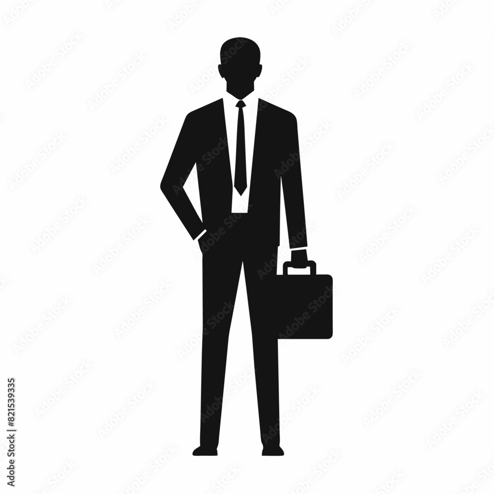 a business man stand with briefcase vector silhouette, black color illustration, solid white background a business man stand with briefcase vector silhouette, black color illustration, solid white background