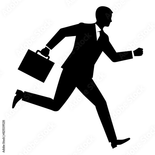 a professional  business man running fast with briefcase vector silhouette