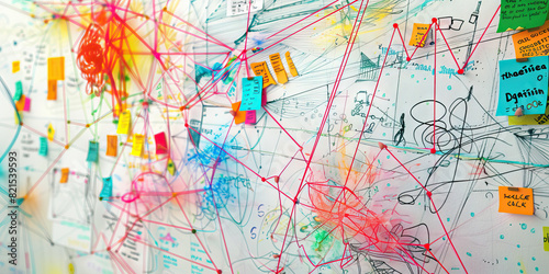 The Infinite Sea of Imagination  A whiteboard covered in doodles  sticky notes  and a colorful string map