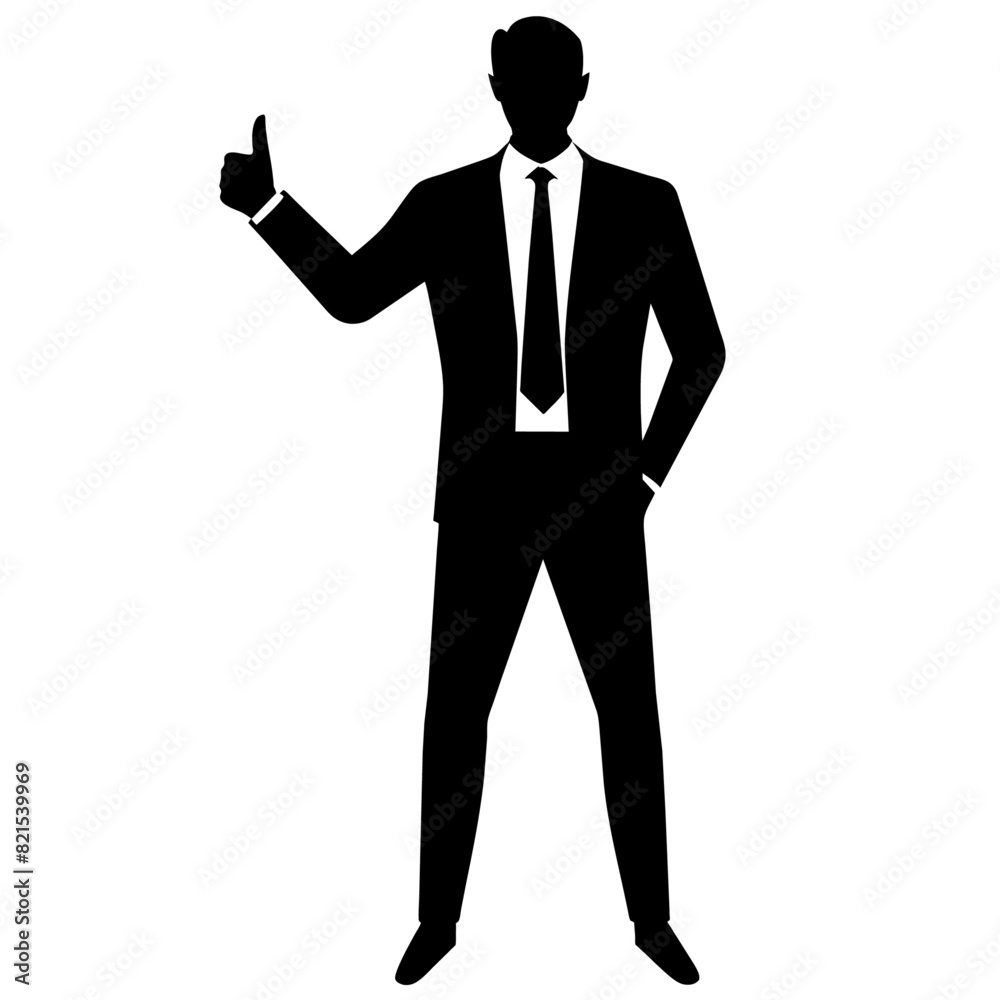 professional Businessman stand with thumb up hand silhouette 