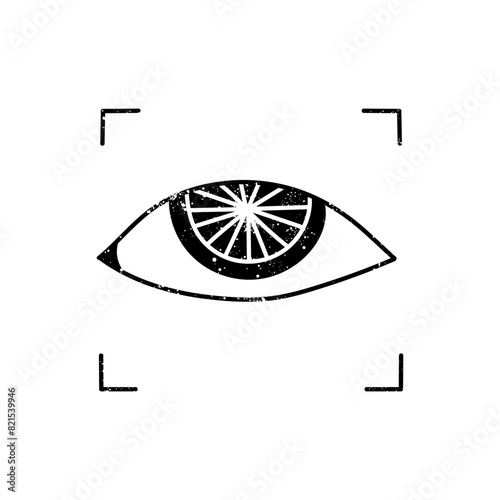 Face recognition eye scanner black hand drawn icon in grunge look