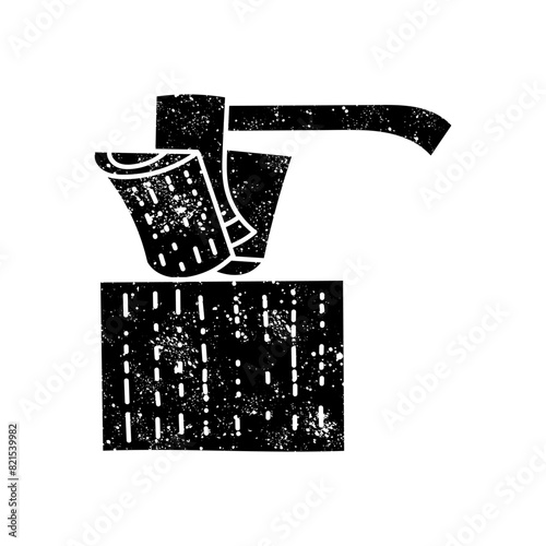 Wood splitting axe black hand drawn icon in grunge look