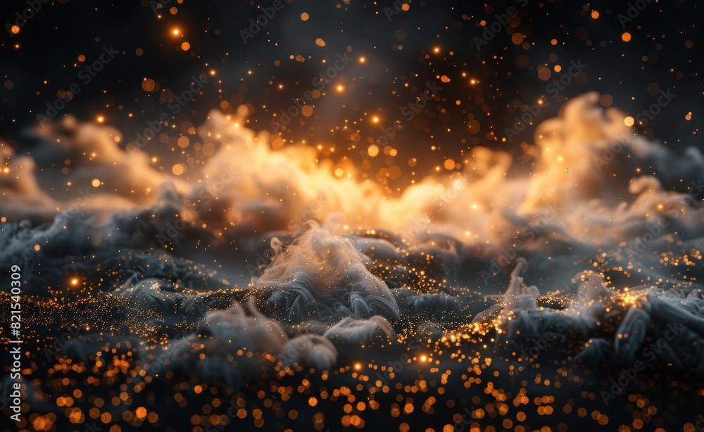 Smoke background with golden shiny grains Smoke background with golden shiny grains