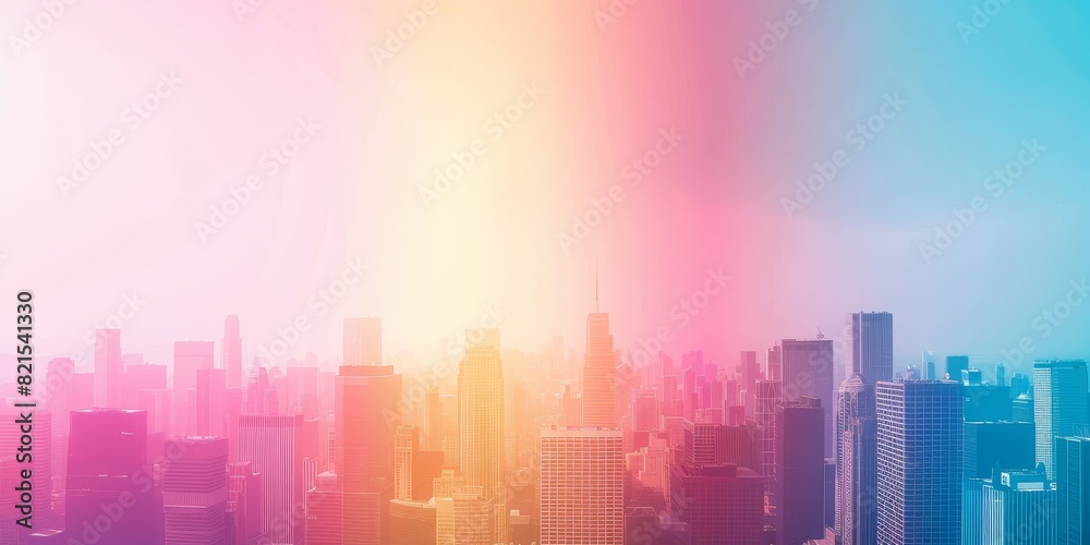 The photo shows a cityscape in a soft focus with a pastel colored gradient. The photo shows a cityscape in a soft focus with a pastel colored gradient.