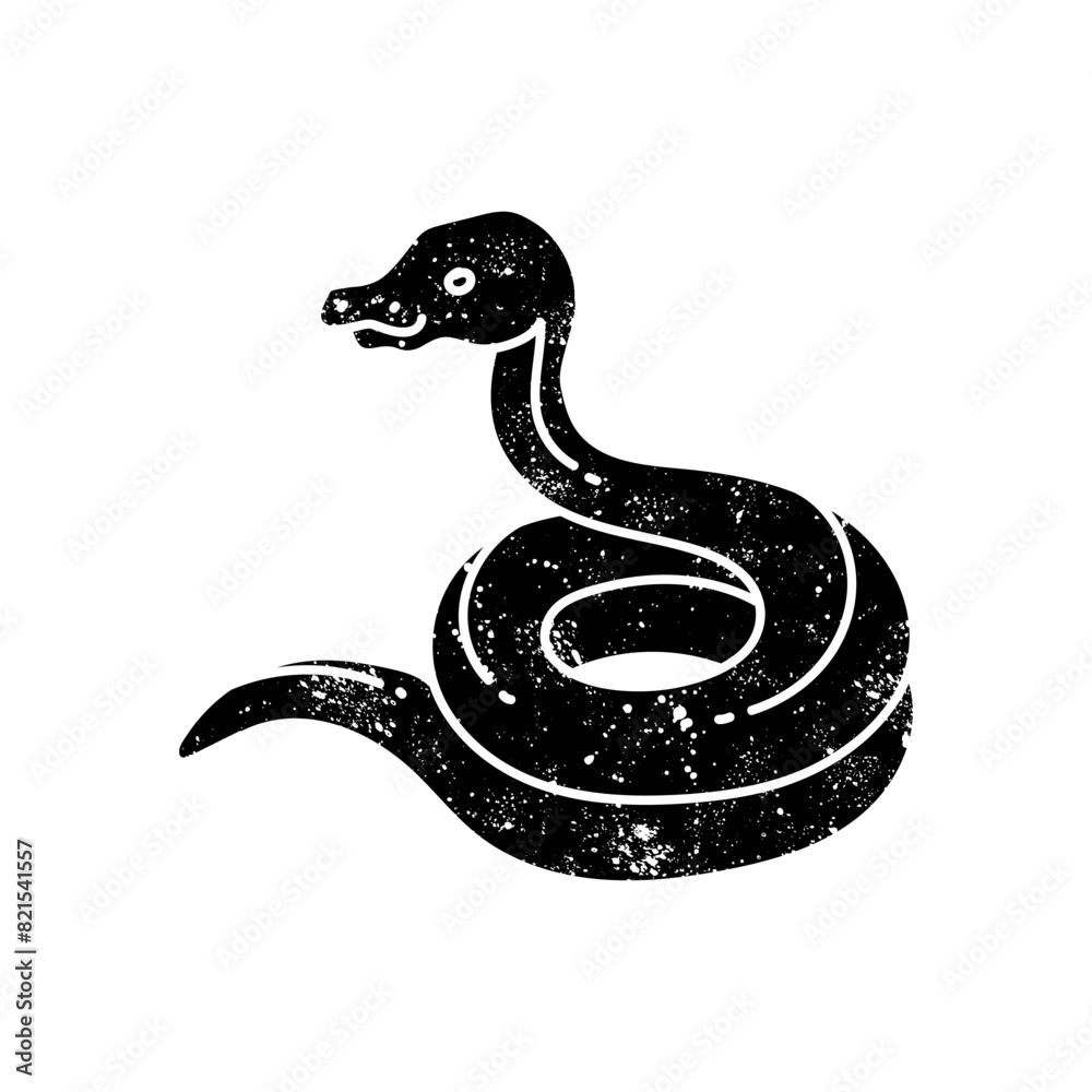 Fototapeta premium Coiling snake icon Reptile animal pet veterinary black hand drawn icon in grunge look
