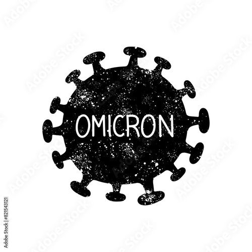 Omicron variant coronavirus black hand drawn icon in grunge look
