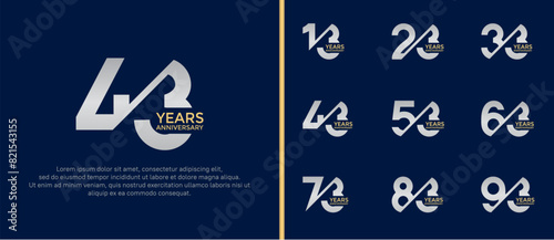 anniversary logo style set, gold and silver color with slash can be use for celebration moment photo