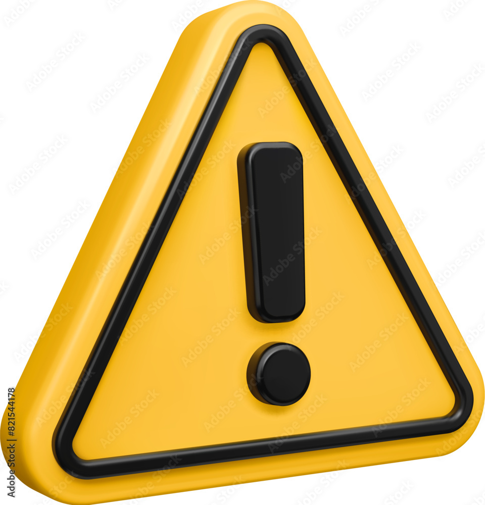 3d alert sign, attention mark, caution icon. Isolated vector yellow triangle with exclamation mark. Danger warning, emergency hazard notification symbol. Alert notice, warning reminder and attention