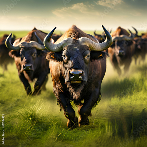 buffalo stampede in a field