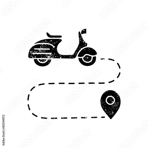 black hand drawn icon in grunge look map scooter route icon