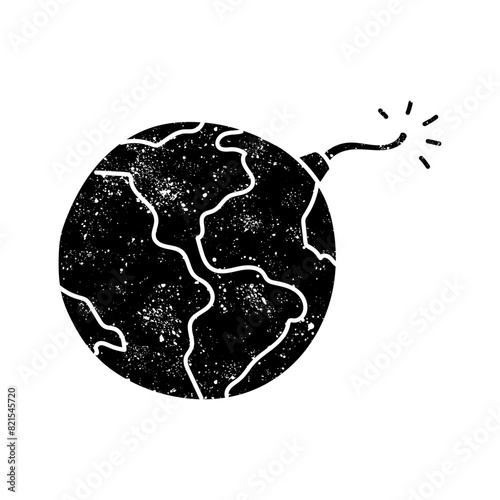Explosive earth black hand drawn icon in grunge look