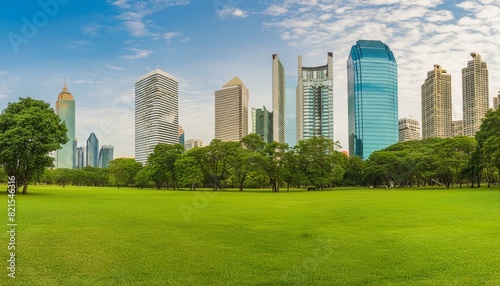 Public park and highrise buildings cityscape in metropolis city center Green environment city and downtown business district in panoramic view © Arber