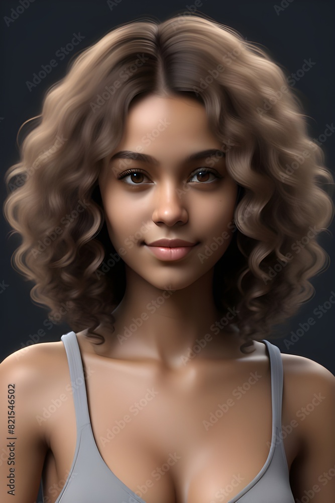 Close up portrait of a beautiful female fashion model cute with curly hair Close up portrait of a beautiful female fashion model cute with curly hair