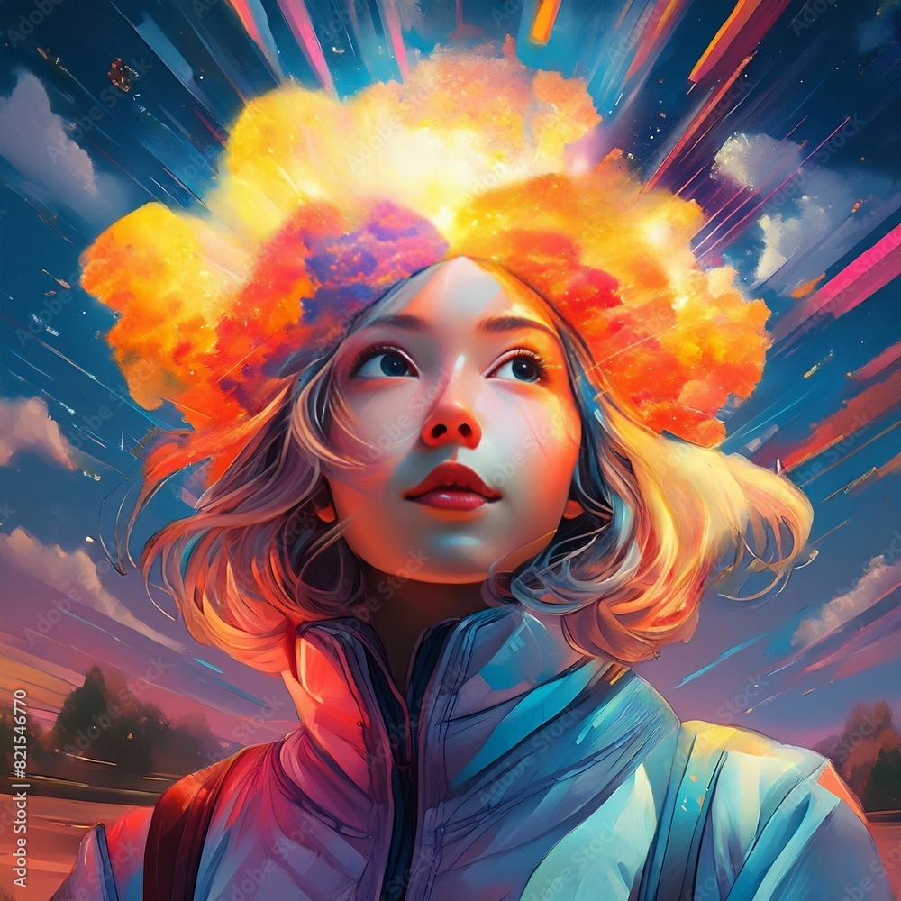portrait of a girl in the sky
