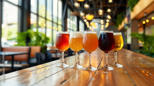 From the crisp bite of a lager to the bold flavor of an IPA, glasses of beer cater to every palate, offering a diverse array of options for discerning drinkers to explore and enjoy. photo
