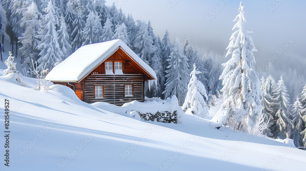 Mountain Cabin Covered in Snow Mountain Cabin Covered in Snow